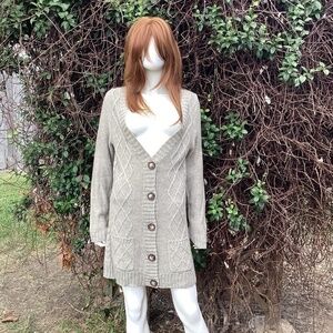 Carole Little Button Down Weaved Crochet Long Sleeve Knit Sweater